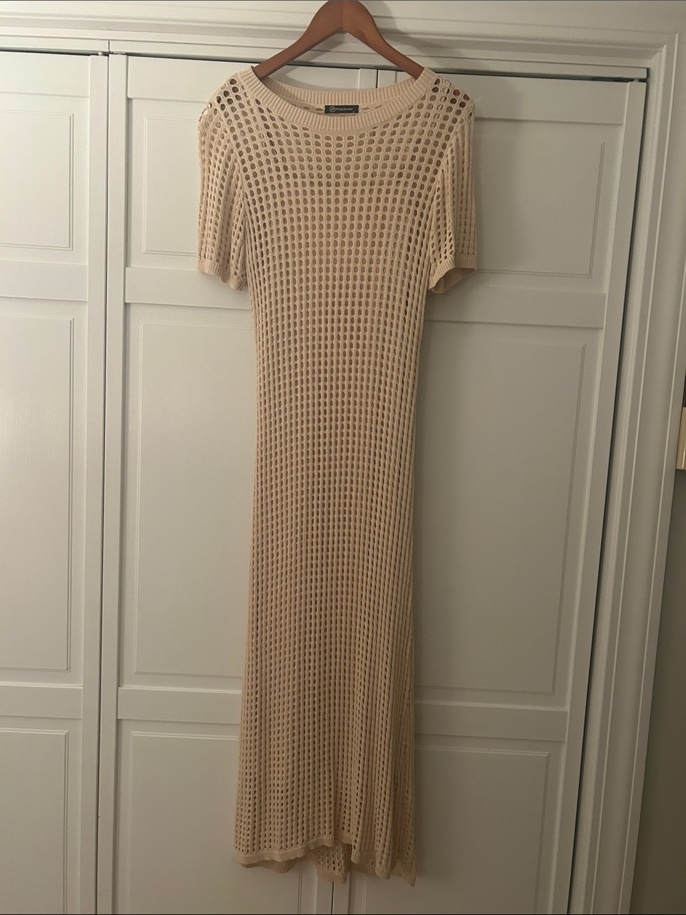 Light Beige Open-Weave Knit Maxi Dress — Unbranded